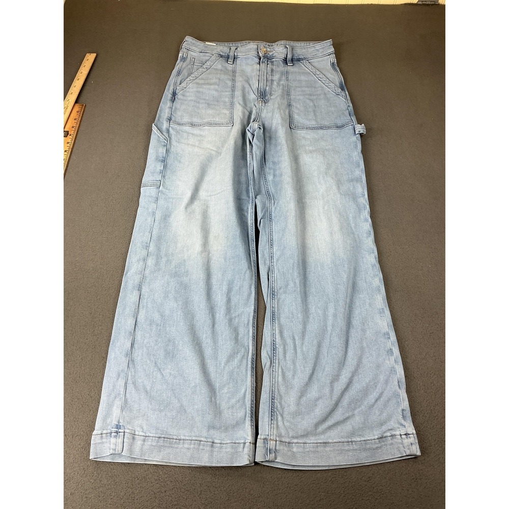 American Eagle Jeans Womens 12 Blue Light Wash Mid Rise Wide Leg‎ Relaxed
